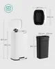 A white pedal trash can with dimensions and a separate black inner bin are shown against a light gray background. A circular icon indicating 30L capacity is also present. Produktbild-Vorschau