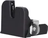 A close-up product shot of a black latch mechanism with silver metal components. Voir les images du produit