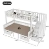 A white bunk bed with stairs and drawers, shown from a diagonal angle. Voir les images du produit