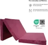 A folded mattress is shown against a white background, with marketing text and certifications on the right side. Produktbild-Vorschau