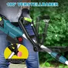 A person is holding a teal and black cordless string trimmer, demonstrating its adjustable handle. Produktbild-Vorschau