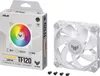 A white ASUS TUF Gaming TF120 ARGB fan is shown next to its packaging. Anteprima dell’immagine prodotto