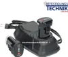 A black battery charger with two batteries, one inserted and one beside it, on a white background. Produktbild-Vorschau