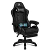 A black gaming chair with blue LED lights on a white background. Produktbild-Vorschau