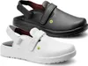 Two pairs of clogs, one black and one white, are shown side-by-side against a white background. Produktbild-Vorschau