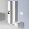 A modern bathroom with a wall-mounted toilet and tall white storage cabinets. Produktbild-Vorschau