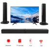 A collage of a home theater system setup with a television, tower speakers, and a soundbar, along with icons representing connectivity features. Produktbild-Vorschau