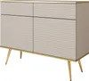A beige sideboard with gold legs is shown against a white background. Voir les images du produit