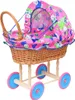 Puppenwagen aus Weide in Retro-Stil ROSA MIT TEDDYBÄREN Produktbild-Vorschau 1