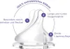 A close-up diagram of a baby bottle nipple with callouts highlighting its features. Podgląd zdjęcia produktu