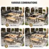 Collage of four different arrangements of a modular outdoor furniture set, showcasing various configurations for different activities. Podgląd zdjęcia produktu