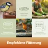 A collage of images related to feeding wild birds, including birds, food, and cleaning supplies, with text overlays. Produktbild-Vorschau