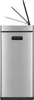 A front view of a stainless steel trash can with its lid open. Produktbild-Vorschau