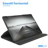 A tablet in a black case is shown in a horizontal, stand-up position against a white background. Produktbild-Vorschau