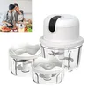 A collage showing a couple in a kitchen and a food processor with accessories. Produktbild-Vorschau
