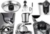 A collage of close-up images showing different parts and angles of a stainless steel electric citrus juicer. Náhled obrázku produktu