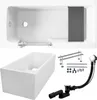 A collage of images showing a bathtub and its components, including a drain assembly and support structure. Produktbild-Vorschau