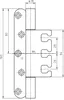 A technical drawing of a hinge with dimensions and labels. Anteprima dell’immagine prodotto