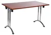 A foldable rectangular table with a brown surface and chrome legs. Produktbild-Vorschau