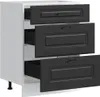 A three-drawer kitchen cabinet with black drawer fronts and a white cabinet body, shown from a front-diagonal angle with the bottom two drawers slightly ajar. Náhled obrázku produktu