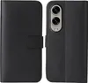 A black flip case for a smartphone is shown from the front and back. Produktbild-Vorschau