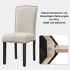 A beige upholstered dining chair with nailhead trim is shown, with a close-up inset highlighting its wooden frame and triangular bracing. Podgląd zdjęcia produktu