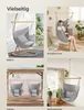 Collage of lifestyle images showing a hanging chair in different settings: balcony, bedroom, garden, and living room. Produktbild-Vorschau