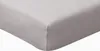 A close-up view of a corner of a gray fitted sheet. Produktbild-Vorschau