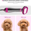 A product image showing a hairdryer and brush combination tool, with before and after images of a dog's fur. Produktbild-Vorschau