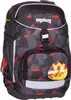 A black and gray patterned backpack with red accents and a flame-like design on the front pocket. Anteprima dell’immagine prodotto