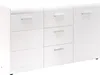 A white sideboard with multiple drawers and silver handles, shown against a white background. Produktbild-Vorschau