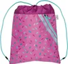 A pink drawstring bag with a colorful sprinkle pattern. Produktbild-Vorschau