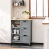 A kitchen cart with drawers and shelves is shown in a kitchen setting. Produktbild-Vorschau