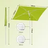 Diagram showing the dimensions and details of a green rectangular umbrella. Produktbild-Vorschau