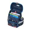 An open blue backpack with school supplies inside, including folders, a pencil case, and a water bottle. Náhľad obrázku produktu