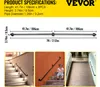 A collage showing product specifications, a diagram of a handrail, and lifestyle shots of handrails installed on stairs and ramps. Voir les images du produit