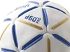 A close-up shot of a white handball with blue and gold accents. Produktbild-Vorschau