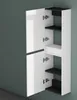 A white cabinet with black shelves mounted on a dark green wall. Produktbild-Vorschau