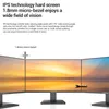 Three monitors are set up side-by-side, displaying a sunset over the water. Text describes the monitor's features. Produktbild-Vorschau