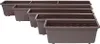 A set of brown plastic planters arranged in a staggered diagonal line against a white background. Produktbild-Vorschau