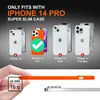 Marketing image showing compatibility of an iPhone 14 Pro case with different iPhone models. Produktbild-Vorschau