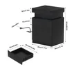 A diagram showing the dimensions of a black nightstand with a drawer and a power cord. Produktbild-Vorschau