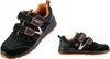 Two views of a pair of black work shoes with orange accents. Produktbild-Vorschau