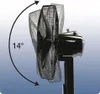 Side view of a black oscillating pedestal fan demonstrating its tilt angle. Produktbild-Vorschau