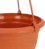 Close-up of the top rim and hanging mechanism of a brown plastic hanging planter. Produktbild-Vorschau