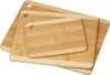 Three bamboo cutting boards of different sizes are stacked on a white background. Produktbild-Vorschau