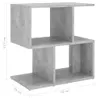 A 3D rendering of a concrete-gray wooden particleboard shelving unit, shown from a slightly elevated side angle. Voir les images du produit