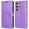 A purple flip case for a Samsung Galaxy S24 Ultra phone is shown from the front and back. Produktbild-Vorschau