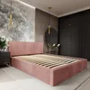 A bedroom scene with a pink upholstered bed frame. Produktbild-Vorschau