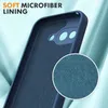 Close-up view of the inside of a blue phone case, highlighting its soft microfiber lining. Anteprima dell’immagine prodotto